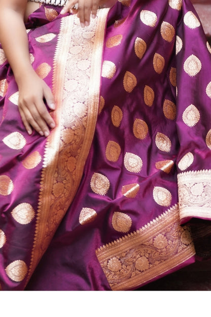 Purple with Golden Dual Zari Pure Katan Silk Banarasi Saree