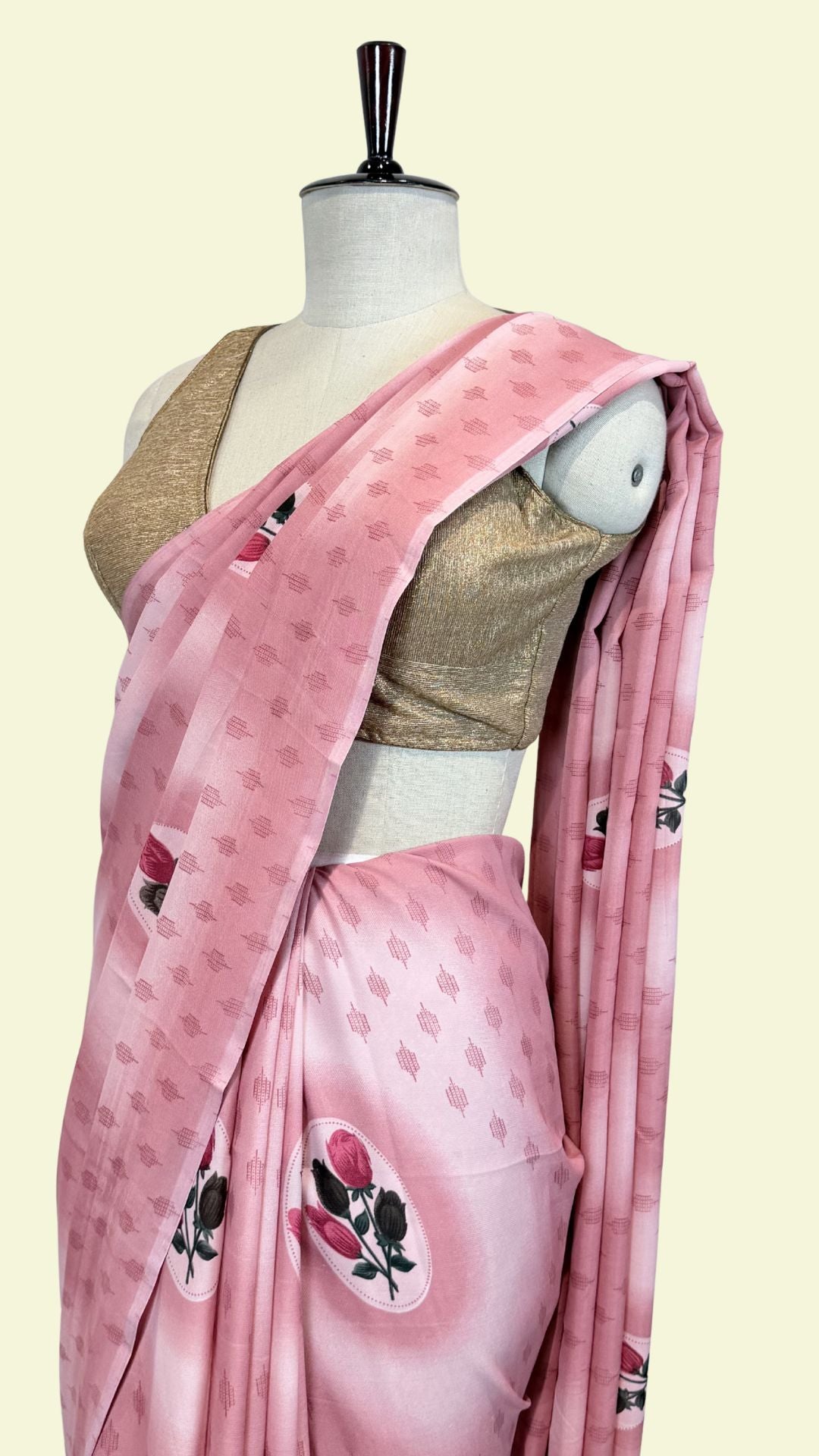 Pink Floral Printed Synthetic Saree