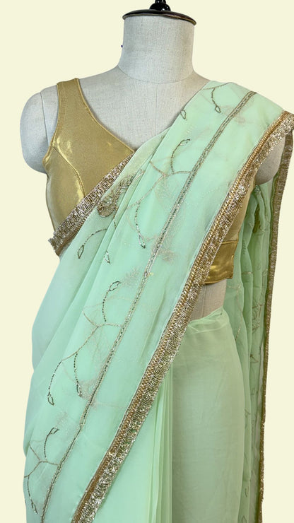 Mint Green Chiffon Saree for Women