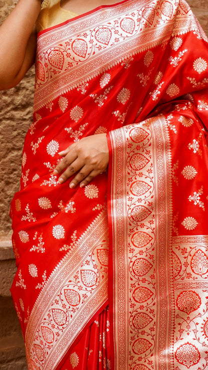 Gulabi Panna Pure Katan Silk Banarasi Saree