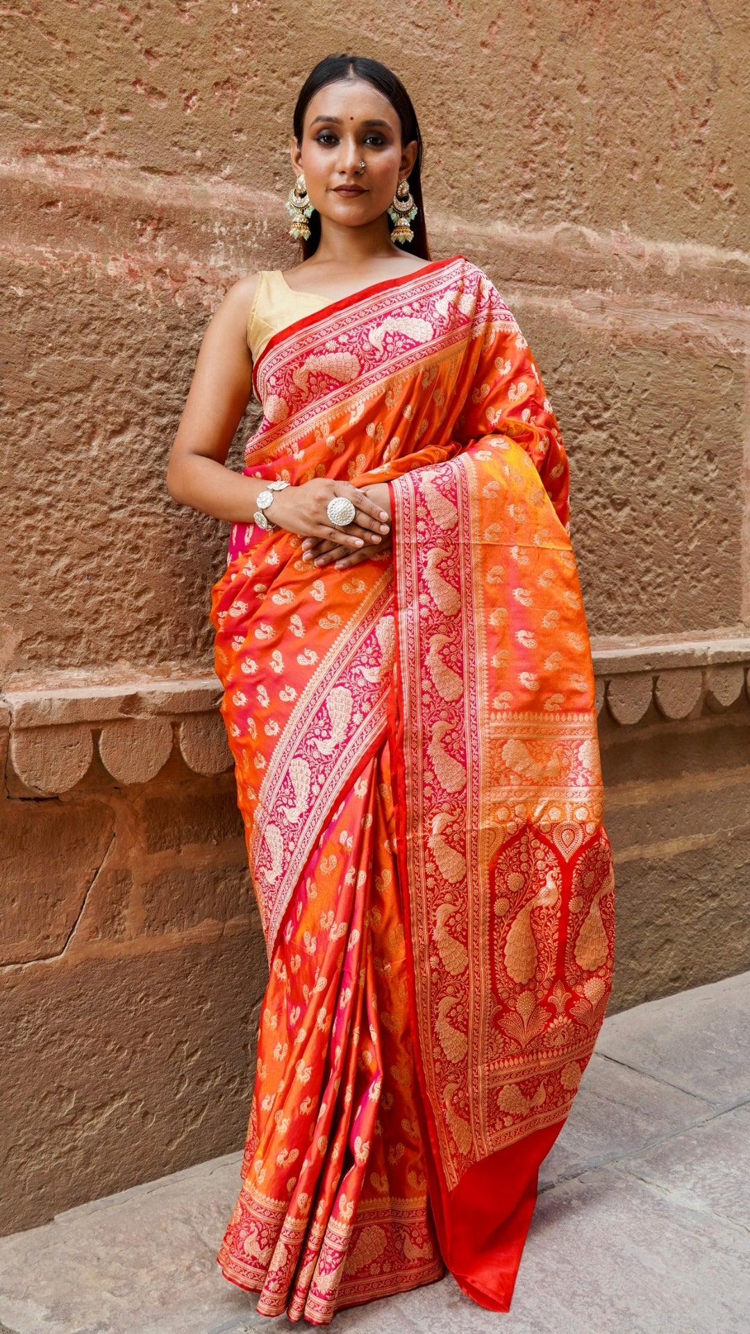 Gulabi Panna Pure Katan Silk Banarasi Saree