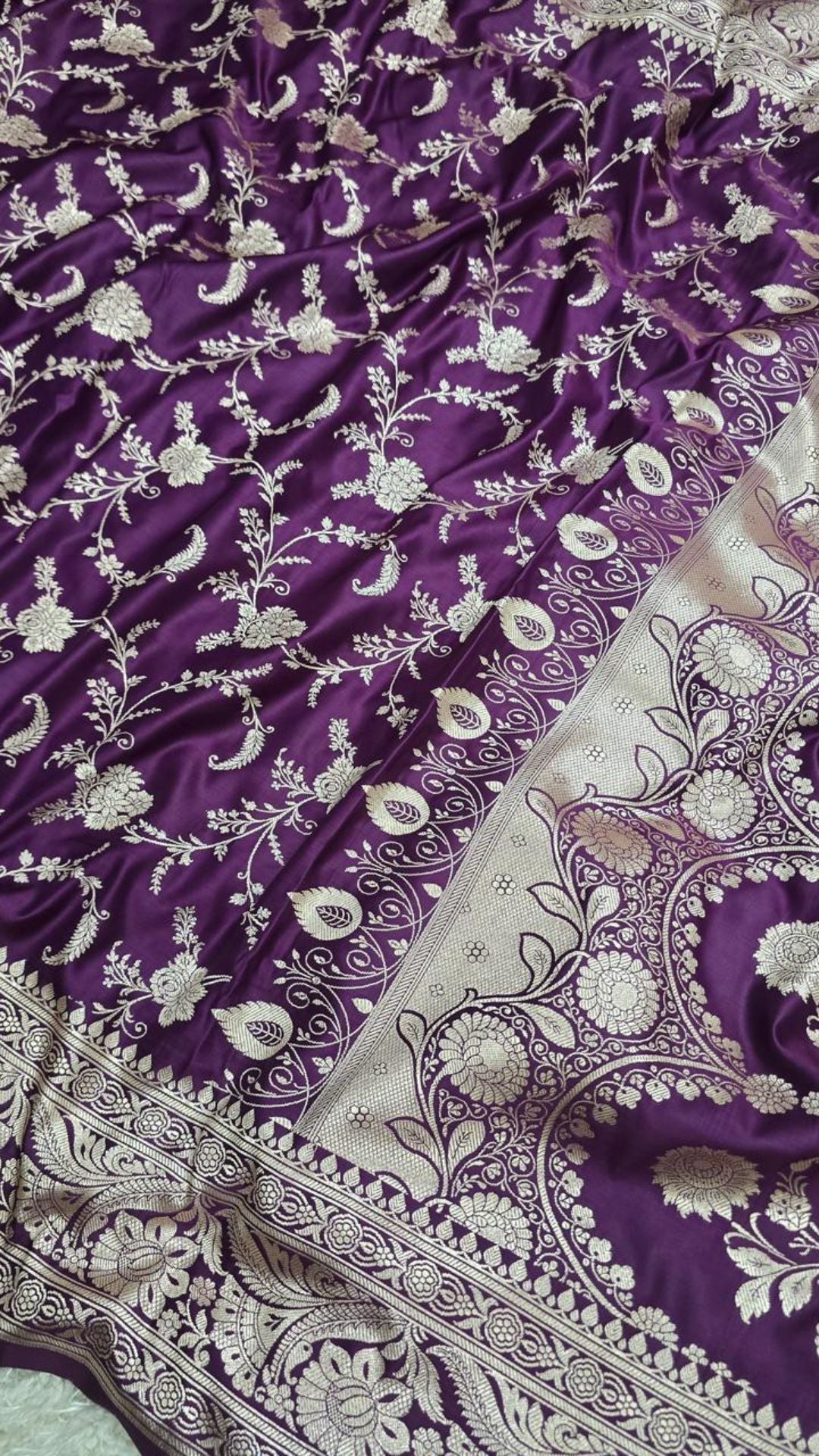 Royal Purple Banarasi Mashroo Katan Silk Saree with Allover Jaal Weaving