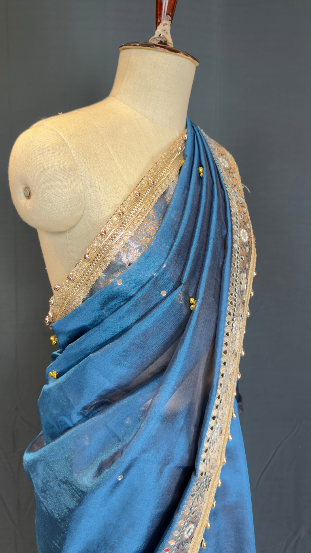Blue Tissue Ghungroo Mirror Work Saree