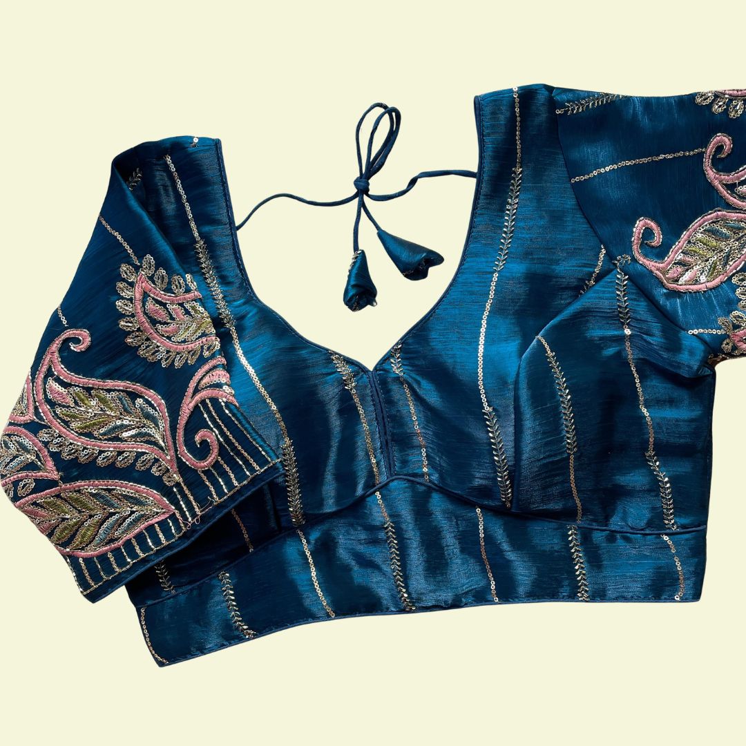 Royal Teal Multi-Sequence Paisley Designer Blouse