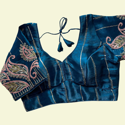 Royal Teal Multi-Sequence Paisley Designer Blouse