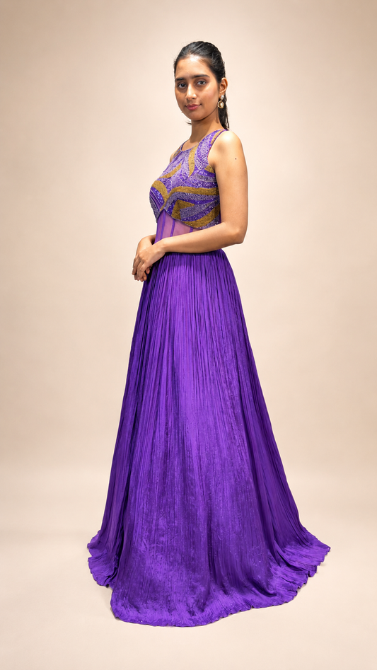 Lavender Embellished Empire Waist A‑Line Chiffon Evening Gown