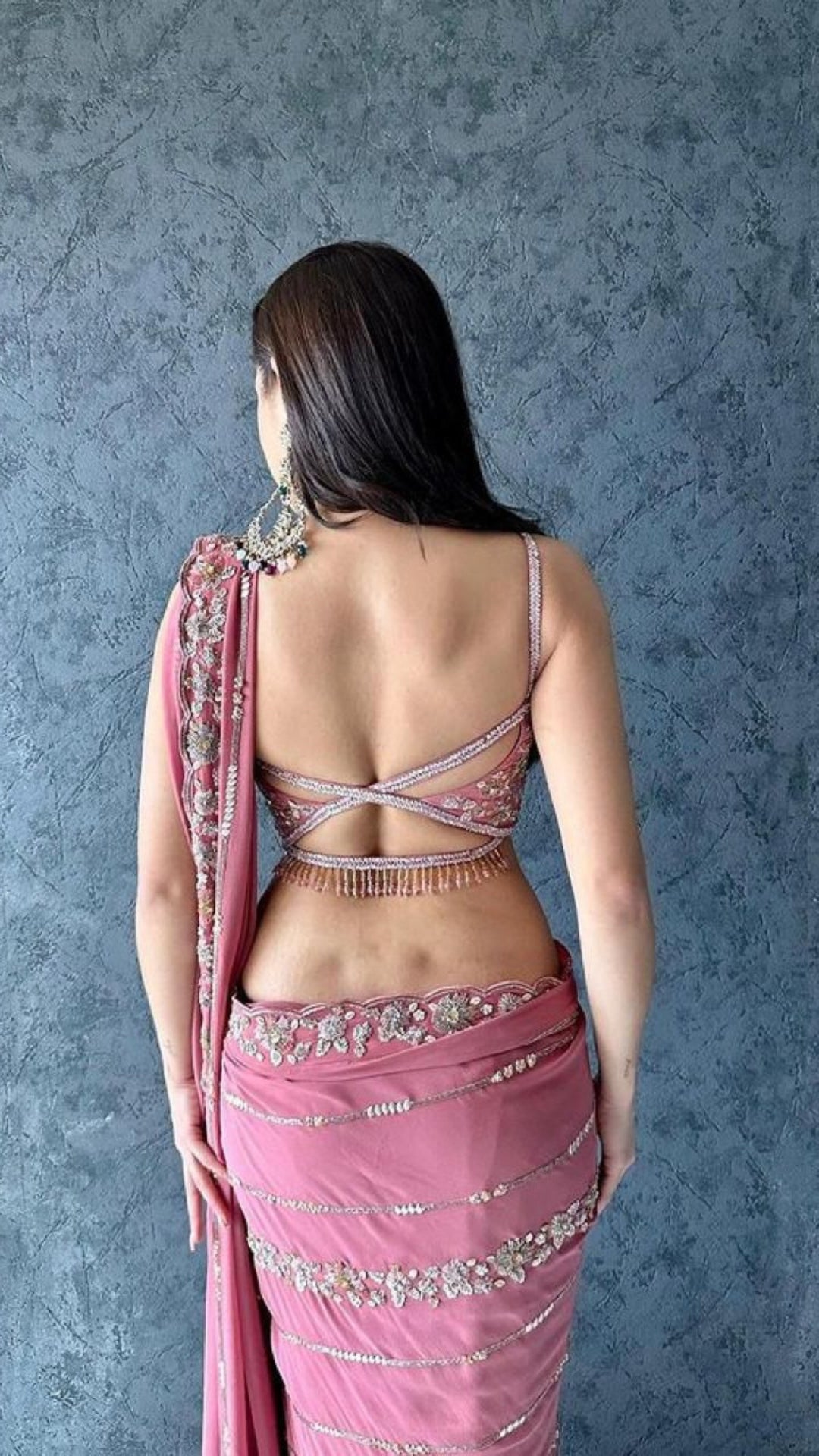 Pink Georgette C-Pallu Saree with Cut-Work