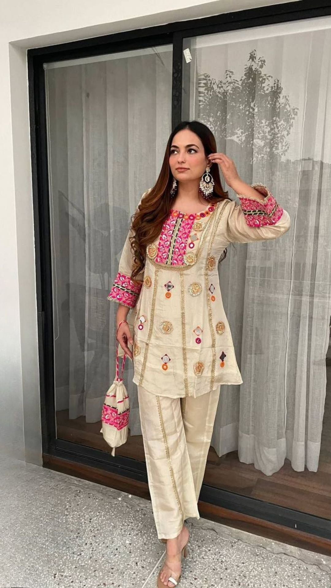 Women’s Designer Mirror Work Co-Ord Set with Palazzo