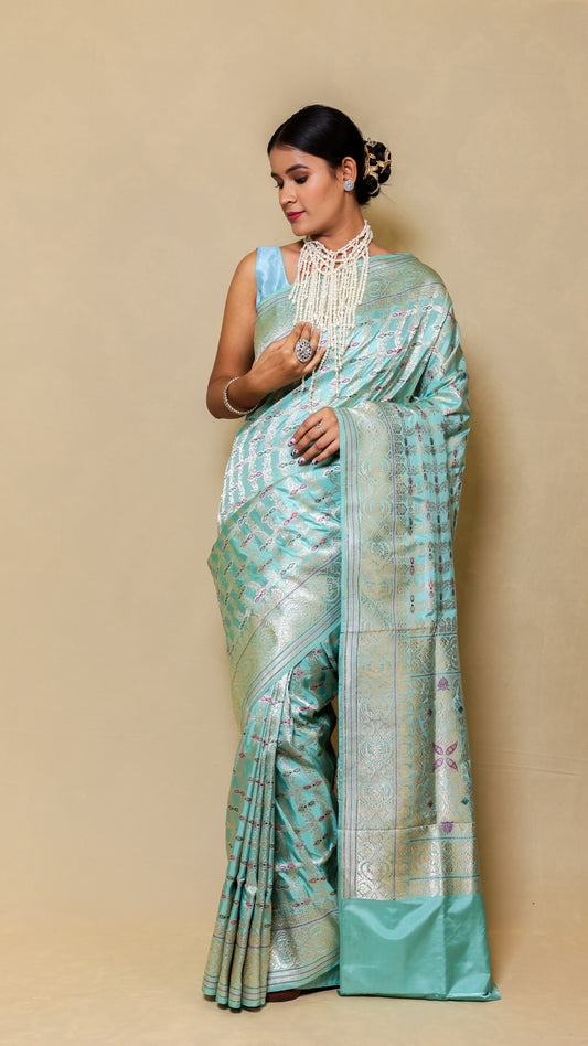 Firoza Green Pure Katan Silk