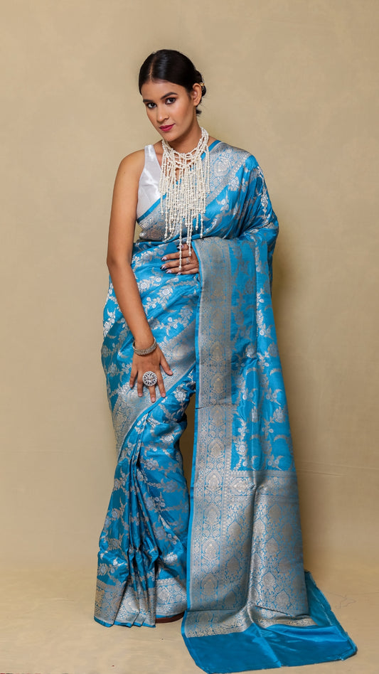 Sky Blue Handloom Banarasi Katan Silk Saree