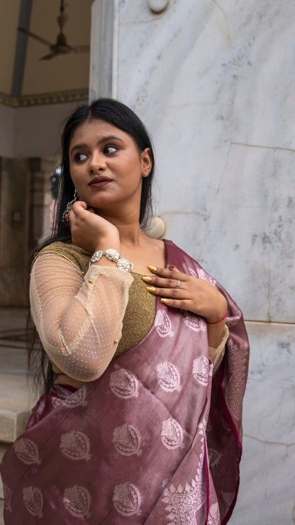 Deep Maroon Plum Pure Katan Silk Saree