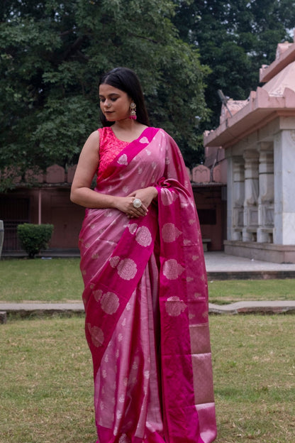 Deep Pink Pure Katan Silk Saree