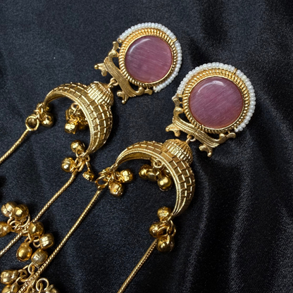 Regal Brass & Purple Stone Dangler Earrings – Festive & Ethnic Elegance
