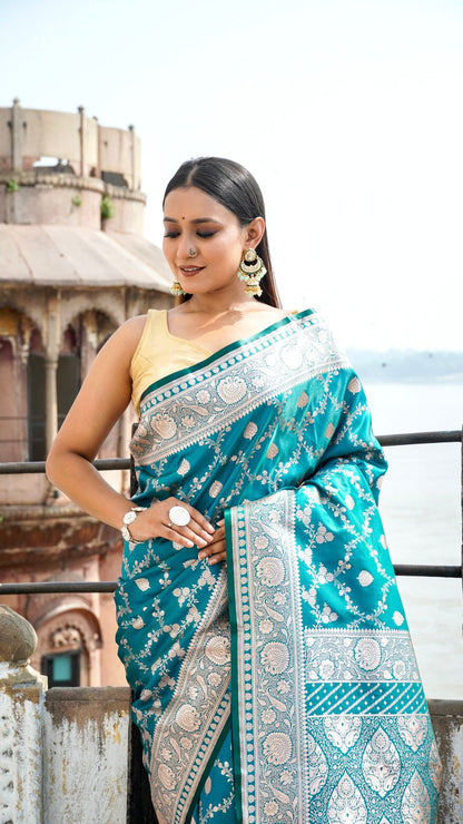 Aasmaani Blue Organza Banarasi Saree
