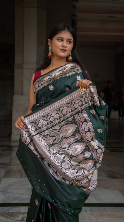 Dark Green Katan Mashru Silk Saree