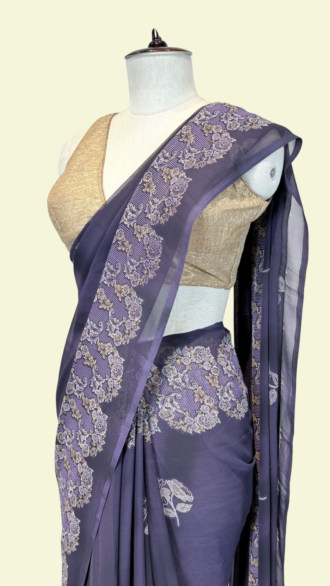 Midnight Blue Synthetic Printed Saree