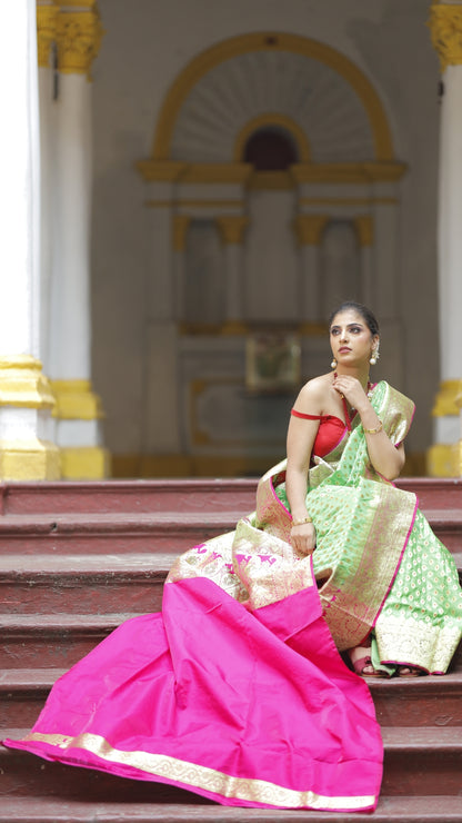 Jaladhara mint green Katan Silk Waterfall Dual Zari