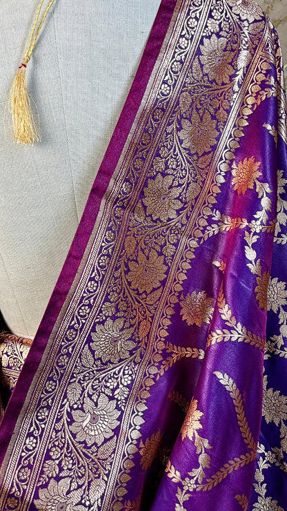 Majestic Purple & Gold Silk Saree - Banarasi Brocade Weave