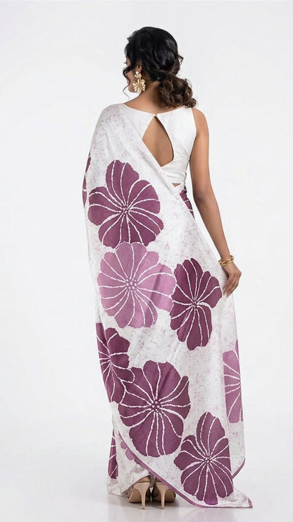 Elegant Floral Digital Print Japan Satin Saree