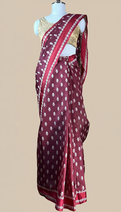 Elegant Maroon Georgette Saree with White Boota Work
