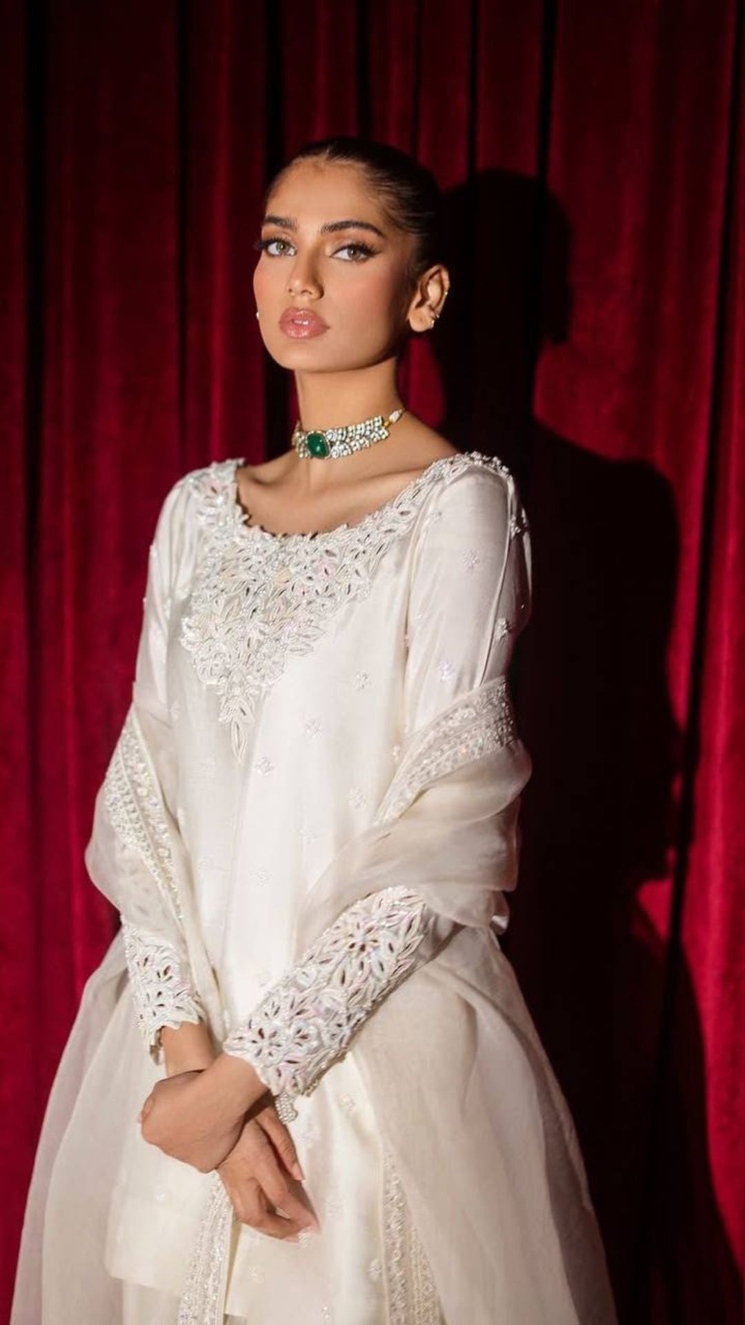 Celebrity Inspired Ivory Farshi Salwar Suit with Sequin Embroidery & Organza Dupatta