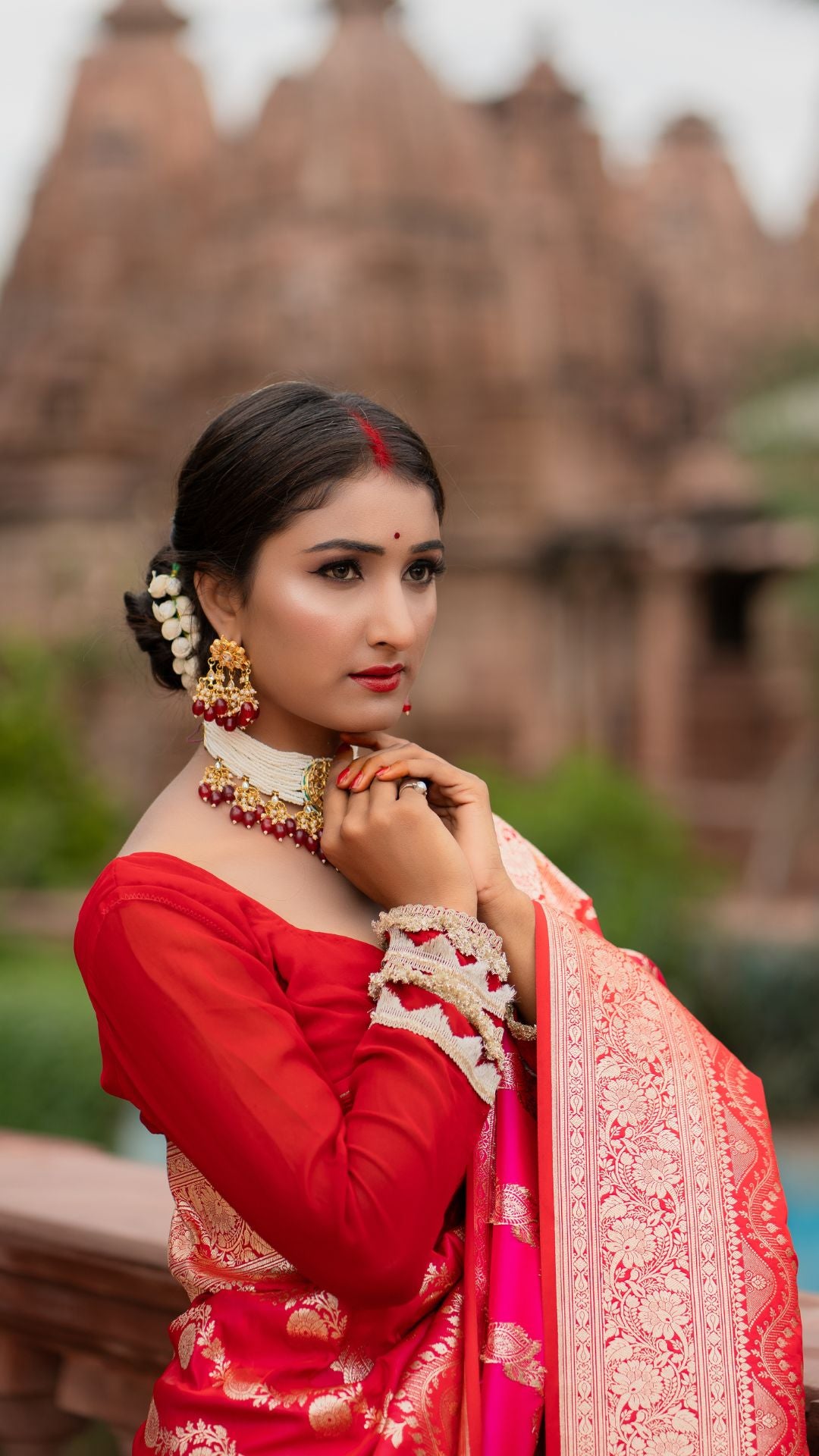 Durga Puja Special Red Banarasi Katan Silk Saree