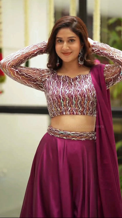 Designer Ready-to-Wear Party Lehenga Set in Rangoli Silk