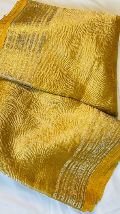 Yellow Marigold Mist Crust Tissue Saree