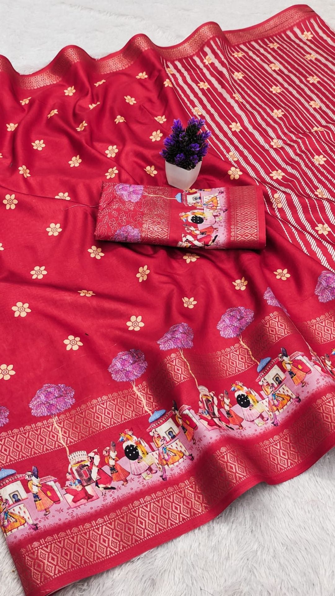 Dola Silk Saree with Colorful Butti Design & Bentex Border