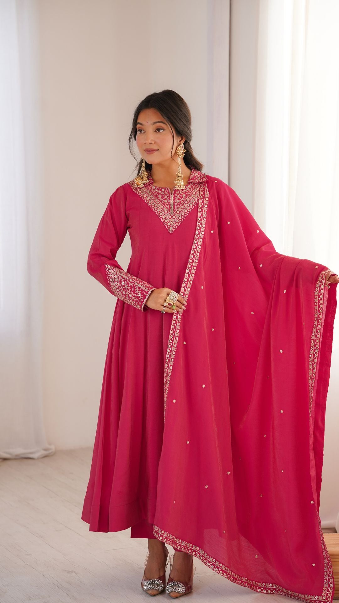 Pink Wedding Wear Anarkali Suit with Dupatta for Women