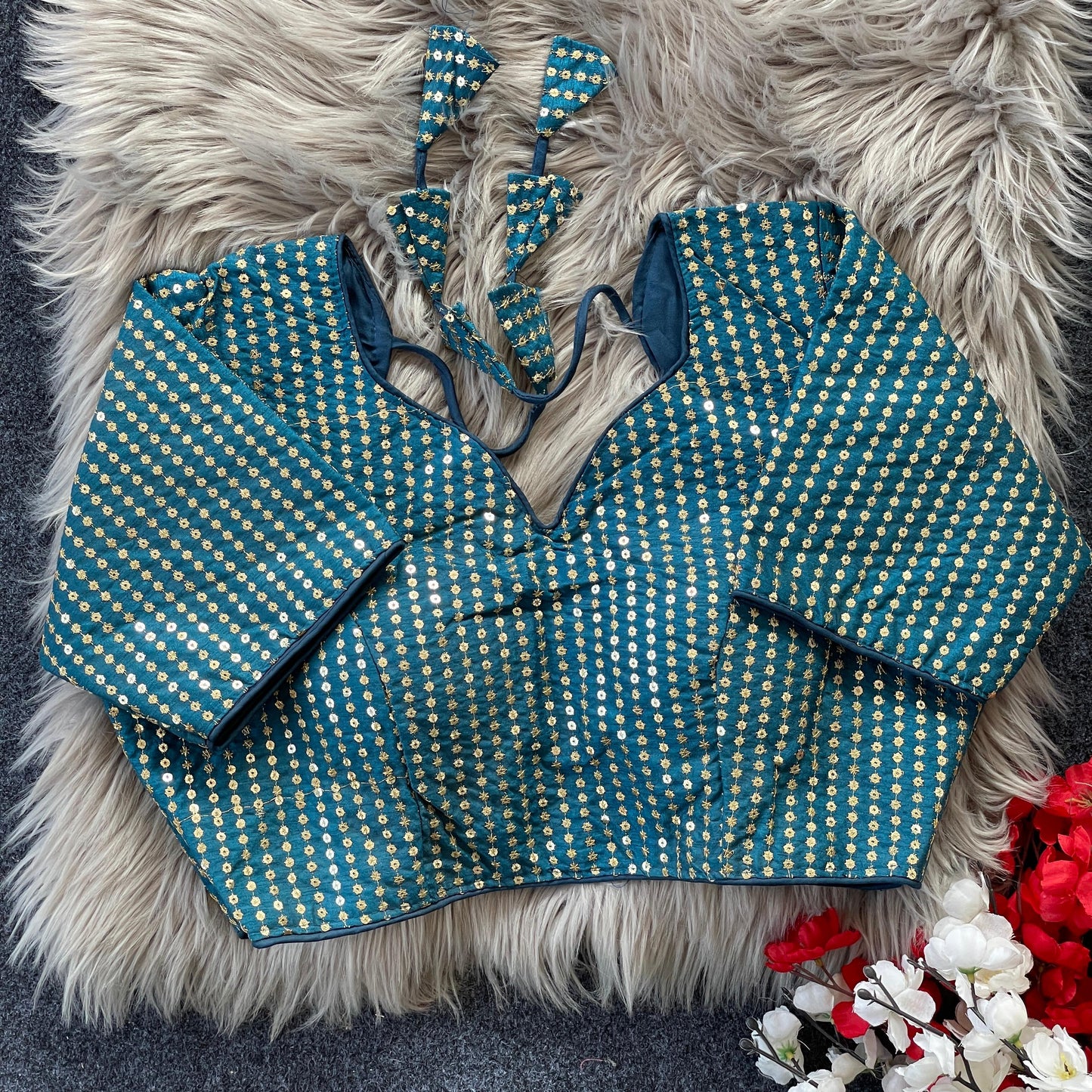 Elegant V-Neck Readymade Saree Blouse with Back Dori