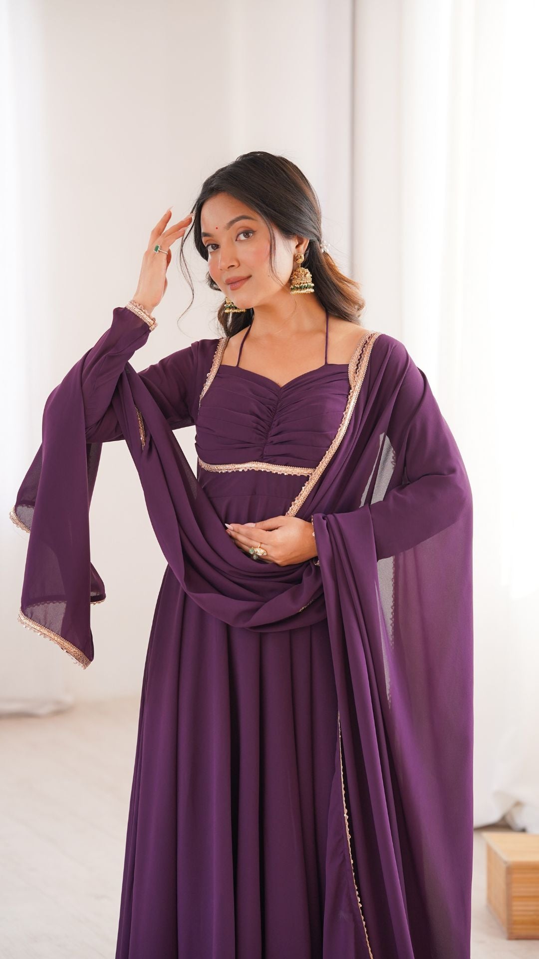 Wine Purple Georgette Anarkali Gown Set for Women