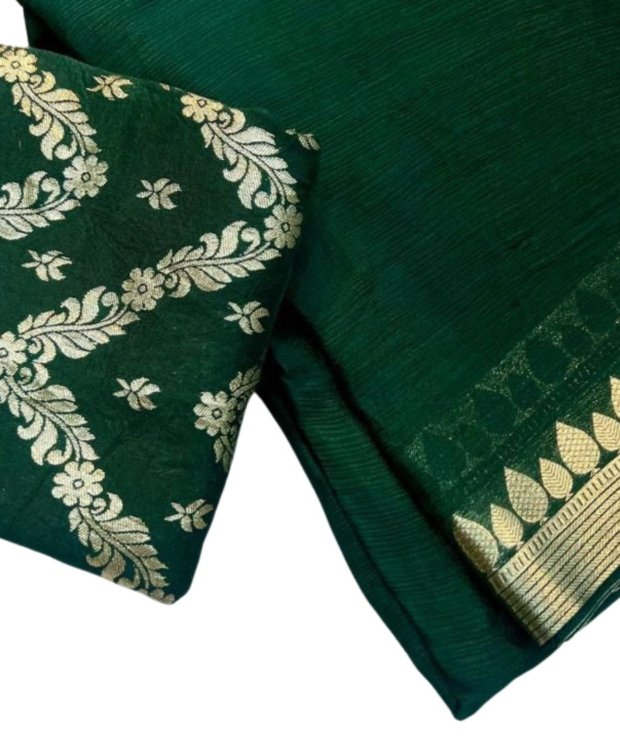 Emerald Green Chinon Base Chiffon Saree