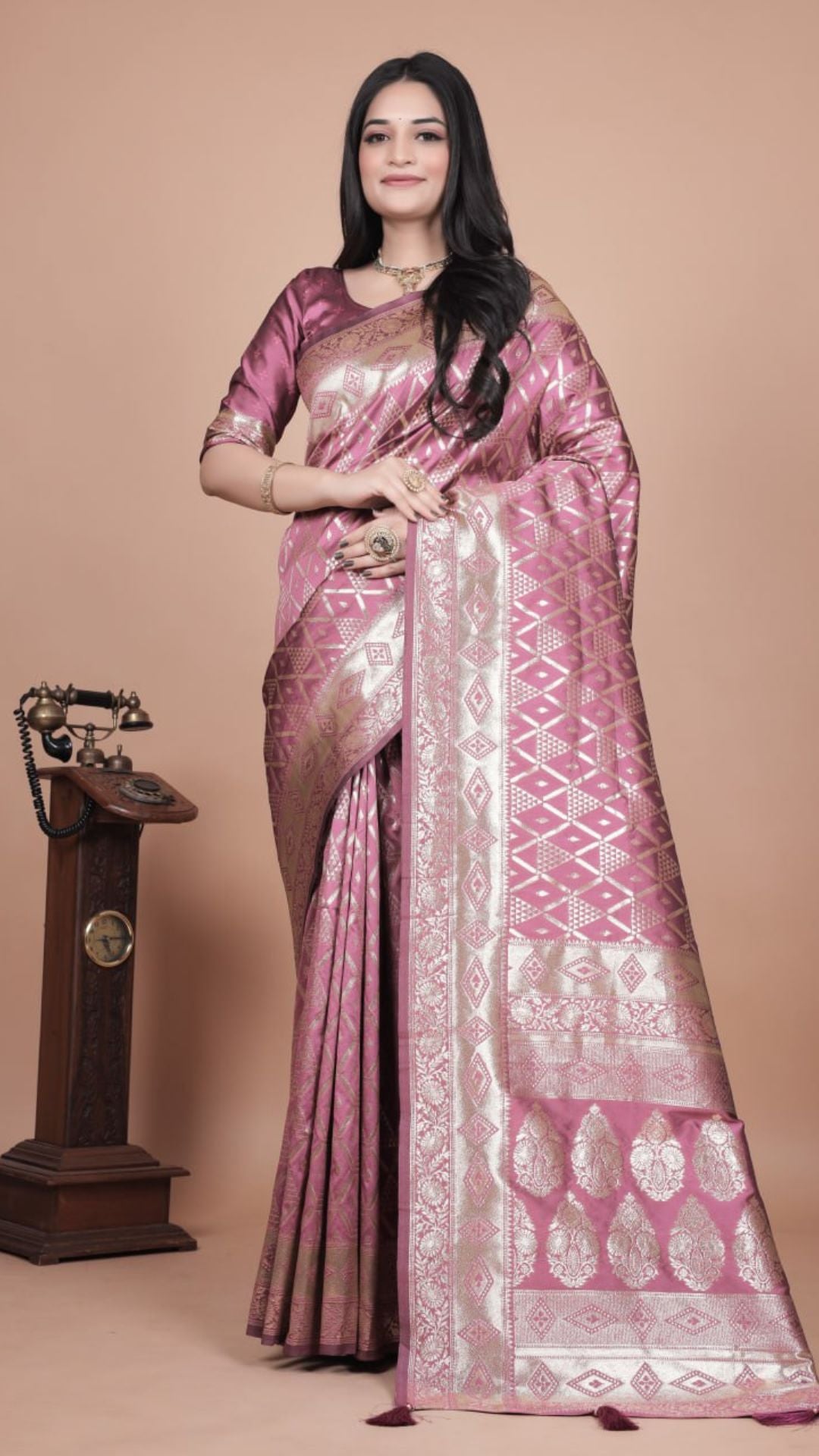 Mauve Banarasi Silk Saree with Silver Zari