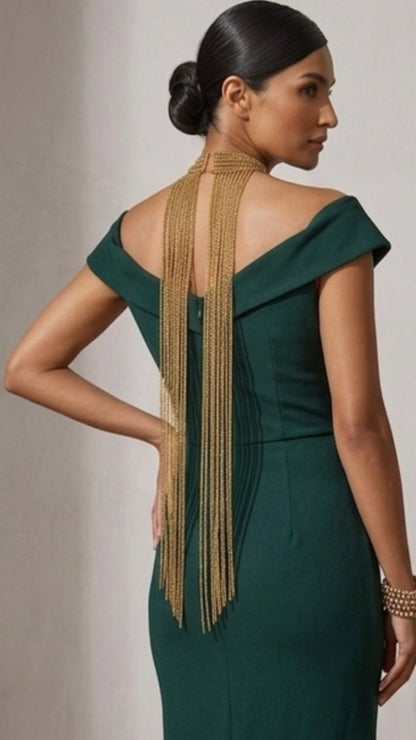 Women's Elegant High-Slit Maxi Dress - Emerald Green