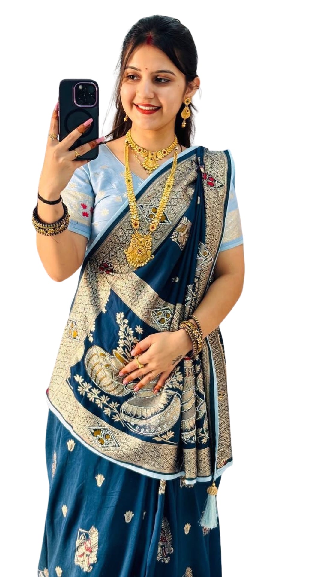 Royal Blue Pure Dola Banarasi Saree with Zari Work