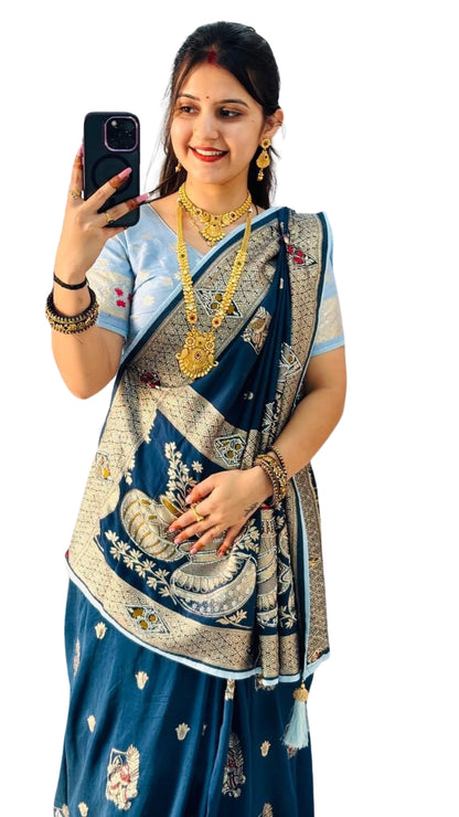 Royal Blue Pure Dola Banarasi Saree with Zari Work