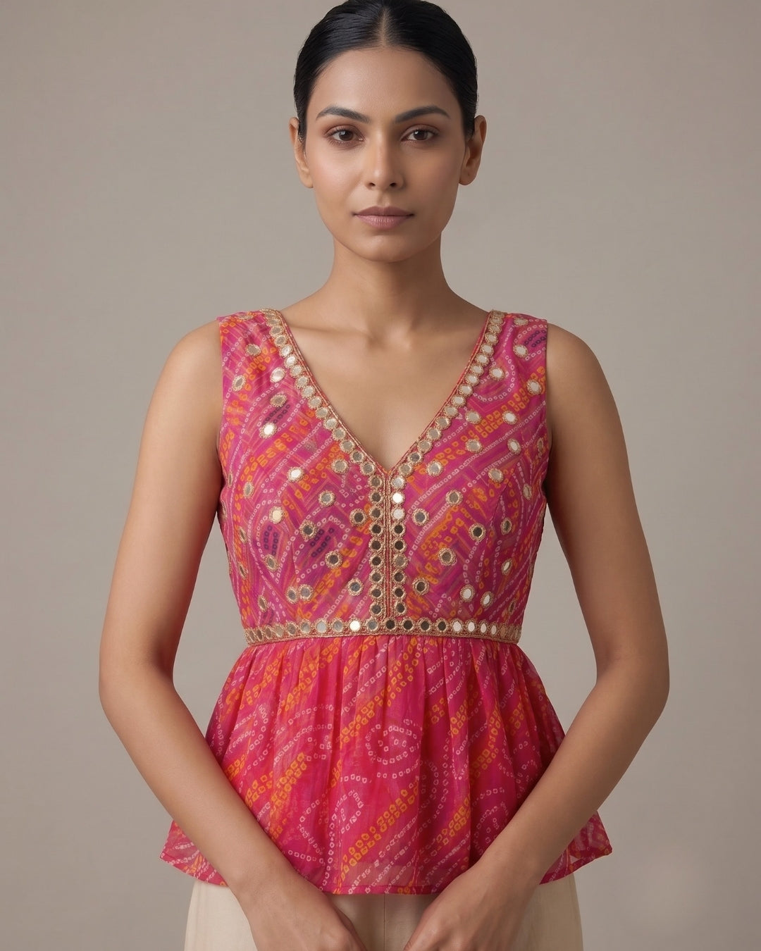 Rani Pink Bandhani Peplum Blouse