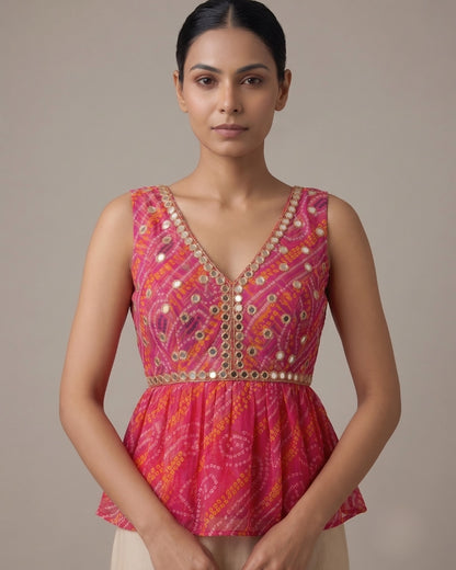 Rani Pink Bandhani Peplum Blouse