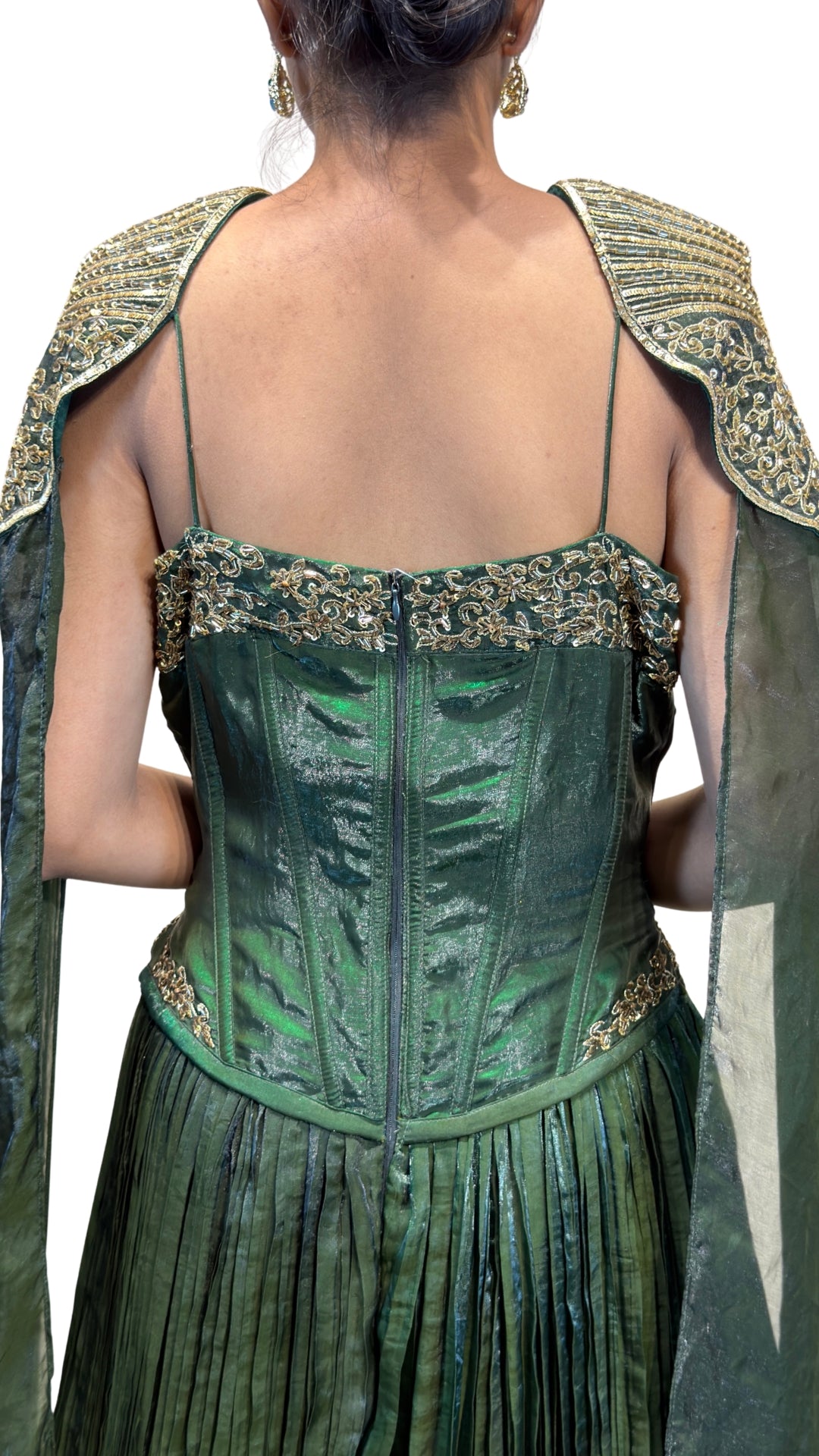 The Royal Emerald Corset Gown with Embellished Cape