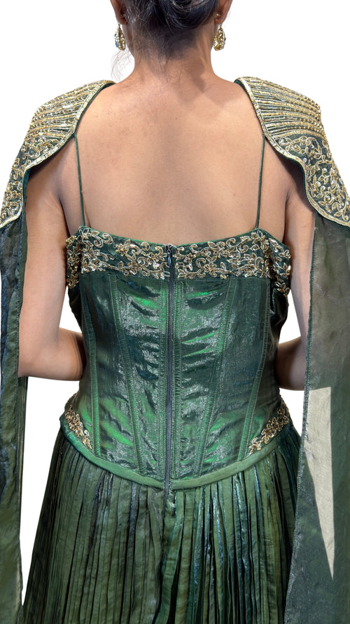 The Royal Emerald Corset Gown with Embellished Cape