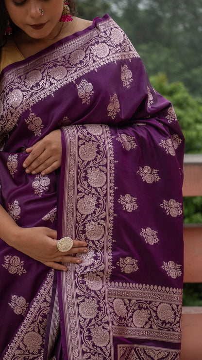 Blackberry Purple Semi Raw Mango Katan Silk Saree