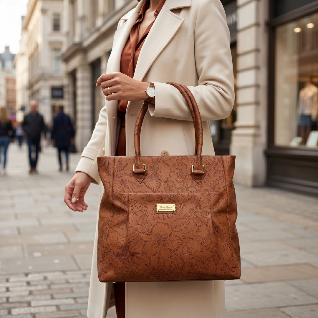 Tan Embossed Luxury Tote Bag