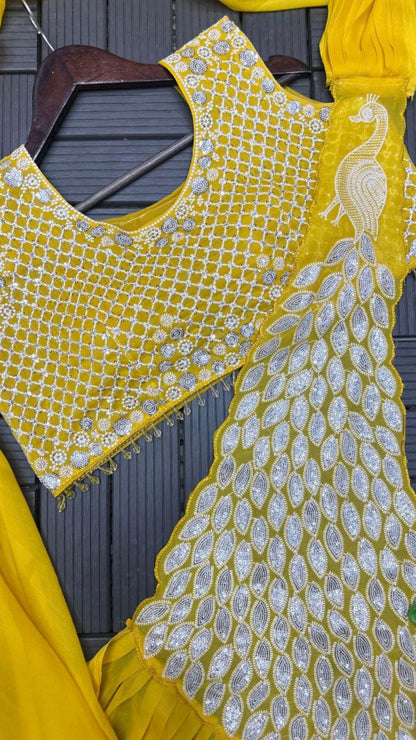 Yellow Georgette Ready-to-Wear Saree
