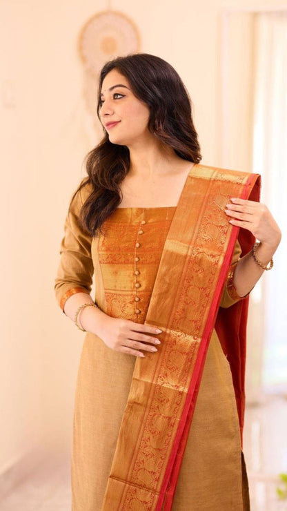 Banarasi Kurta Pant Set with Banarasi Jacquard Dupatta for Women
