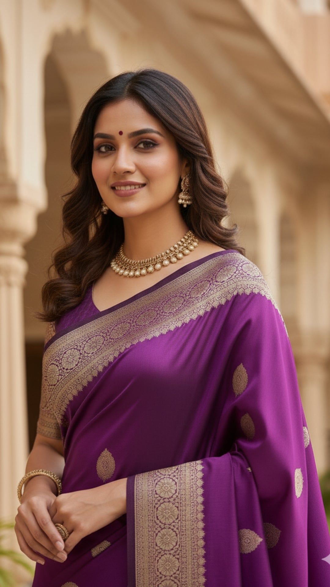 Banarashe Luxurious Royal Purple Banarasi Silk Saree with Gold Zari Paisley Pallu