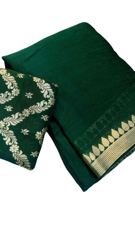 Emerald Green Chinon Base Chiffon Saree