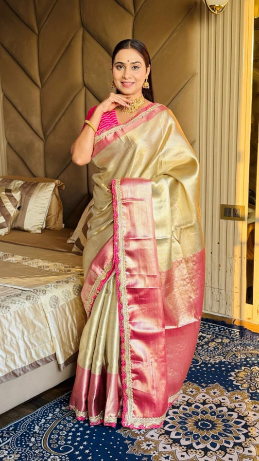 Red Glow Premium Banarasi Tissue Silk Saree