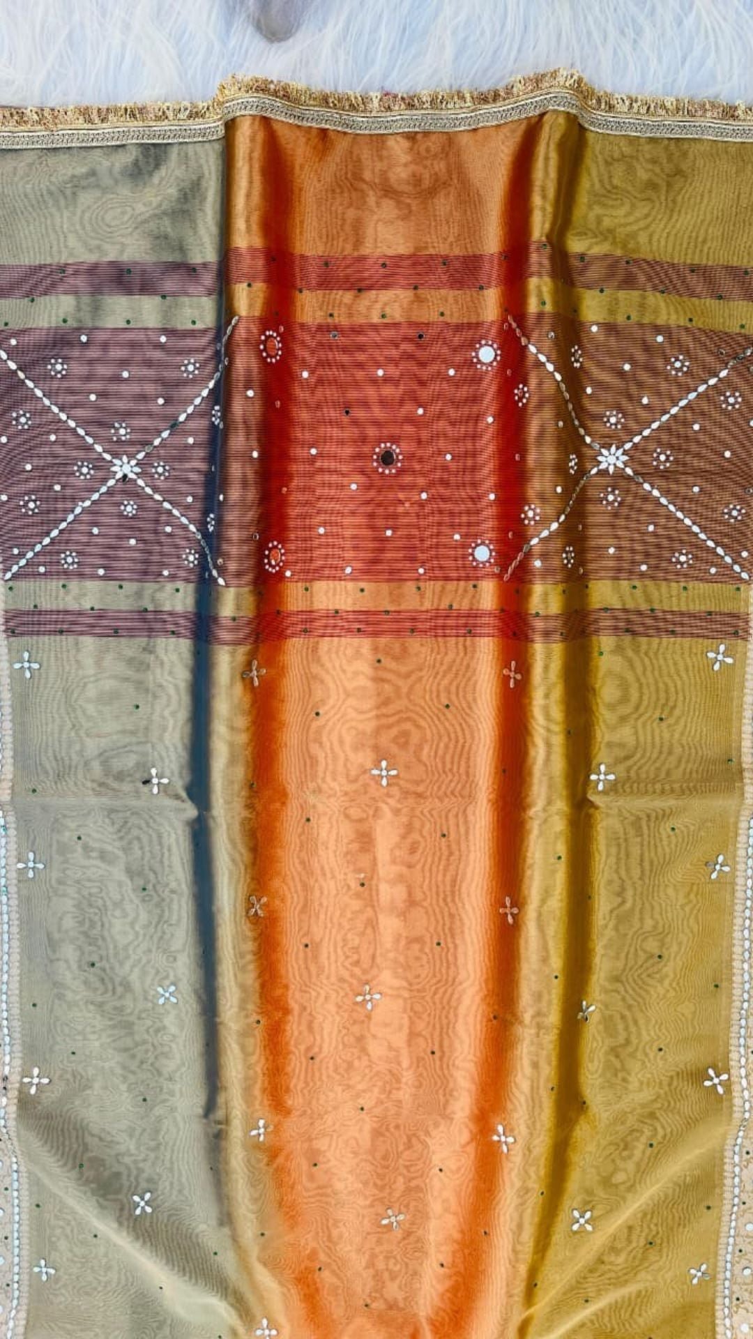 Soft Tissue Saree with Mirror Work & Lace Border