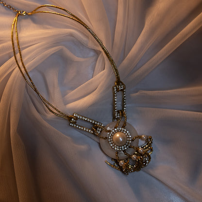 AD Pendant Necklace with Acrylic, Pearl Mix & Cotton Wax Cord Twisted Thread
